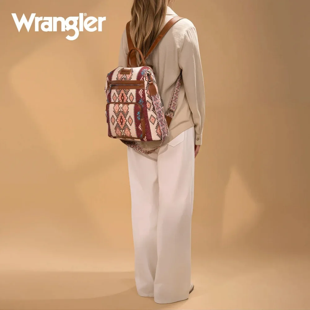 Wrangler Aztec Print Backpack/Crossbody -Brown